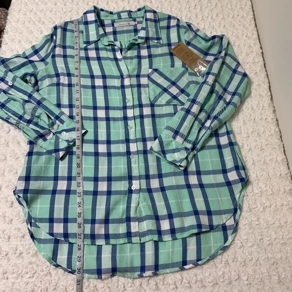 Billy T Lyocell Green & Blue Plaid Relaxed Flannel Sz Large - Picture 15 of 15